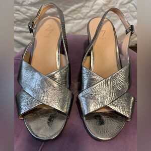 27 EDIT NATURALIZER 27 Edit Della Slingback Sandal In Pewter Leather EUC Size 8W